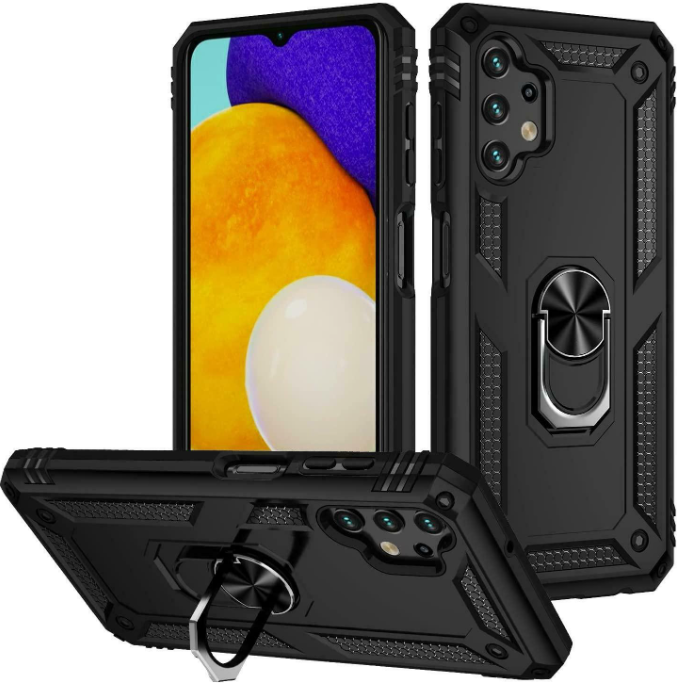 Samsung A13 4G 5G phone case Black ring armor anti drop shockproof rugged protective - My Store