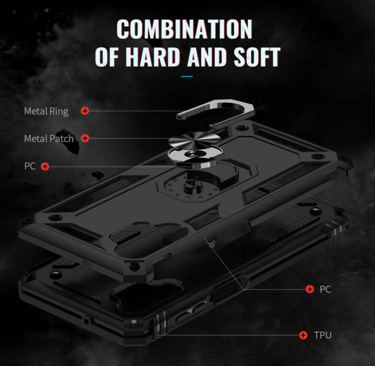 Samsung A13 4G 5G phone case Black ring armor anti drop shockproof rugged protective - My Store