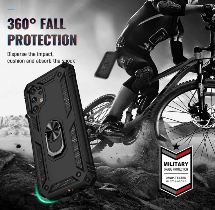 Samsung A13 4G 5G phone case Black ring armor anti drop shockproof rugged protective - My Store