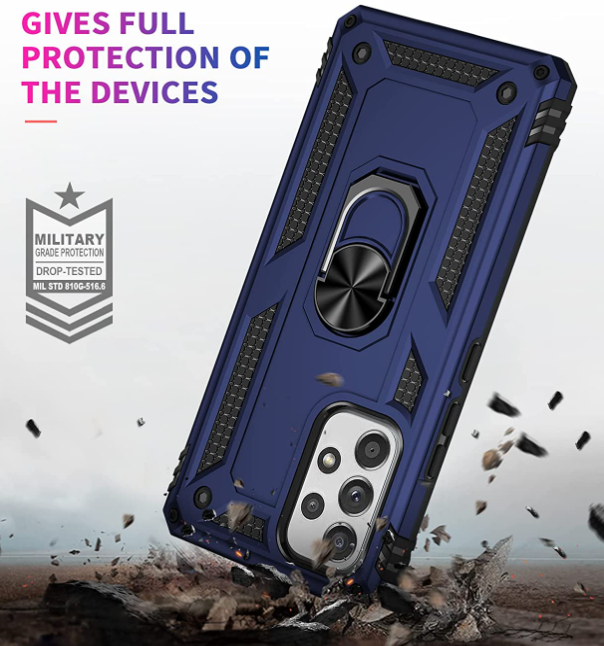 Samsung A23 4G 5G phone case blue ring armor anti drop shockproof rugged protective - My Store