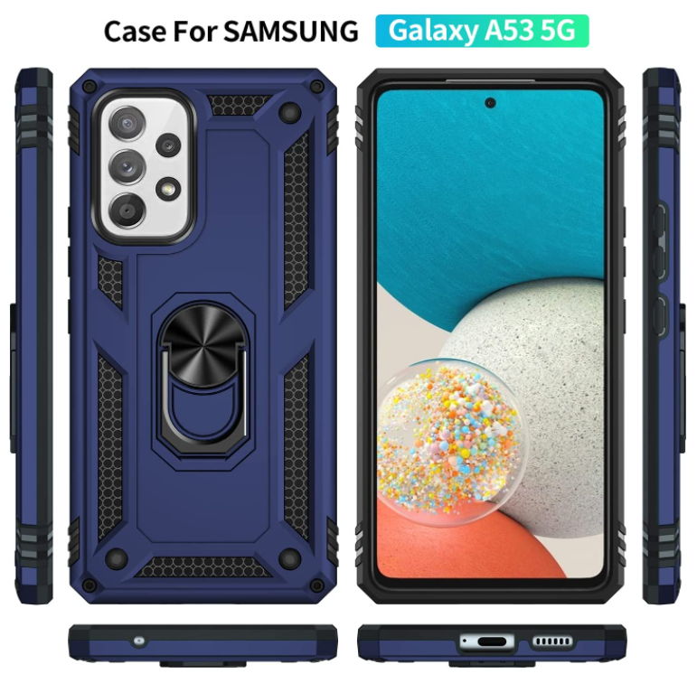 Samsung A53 5G phone case blue ring armor anti drop shockproof rugged protective - My Store