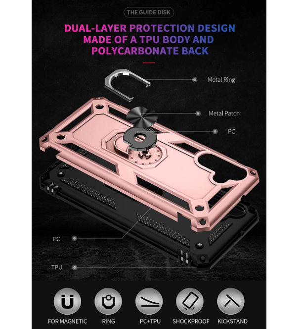 Samsung A54 5G phone case Rose gold ring armor anti drop shockproof rugged protective - My Store