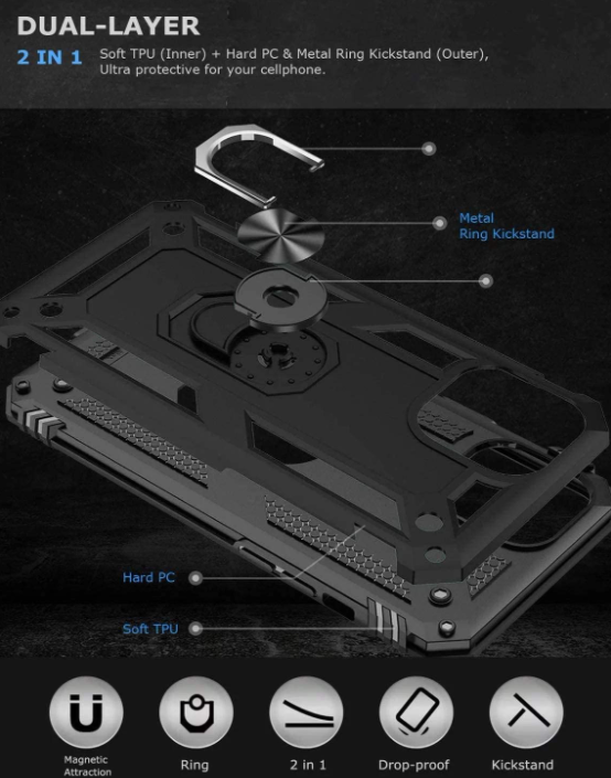 iPhone 12 /12 pro phone case black ring armor anti drop shockproof rugged protective - My Store