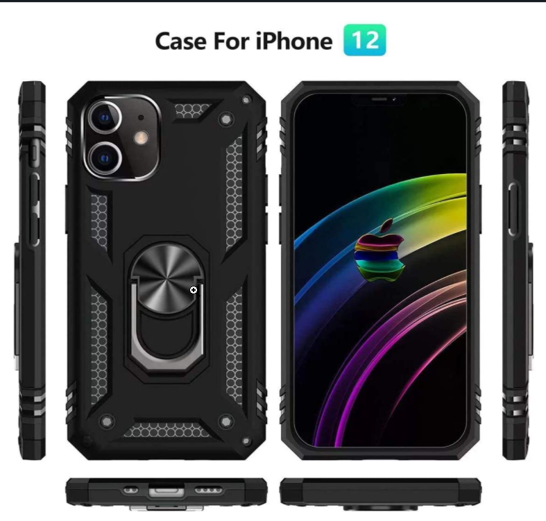 iPhone 12 /12 pro phone case black ring armor anti drop shockproof rugged protective - My Store